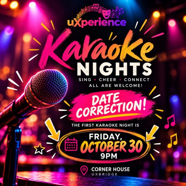 🎤 OOPS! We got a little ahead of ourselves with the first karaoke date!
Our FIRST Uxperience Karaoke Night is FRIDAY, OCTOBER 30 (not the 31st!) at 9 PM! 🎶
📍 Corner House, Uxbridge
Same great night planned, just making sure you show up on the right one! 🤩
Come sing, cheer, connect, or just hang out. Everyone’s welcome!
Tag your karaoke crew and help us spread the word! 💜
#Uxperience #Uxbridge #KaraokeNight #Uxperience2027