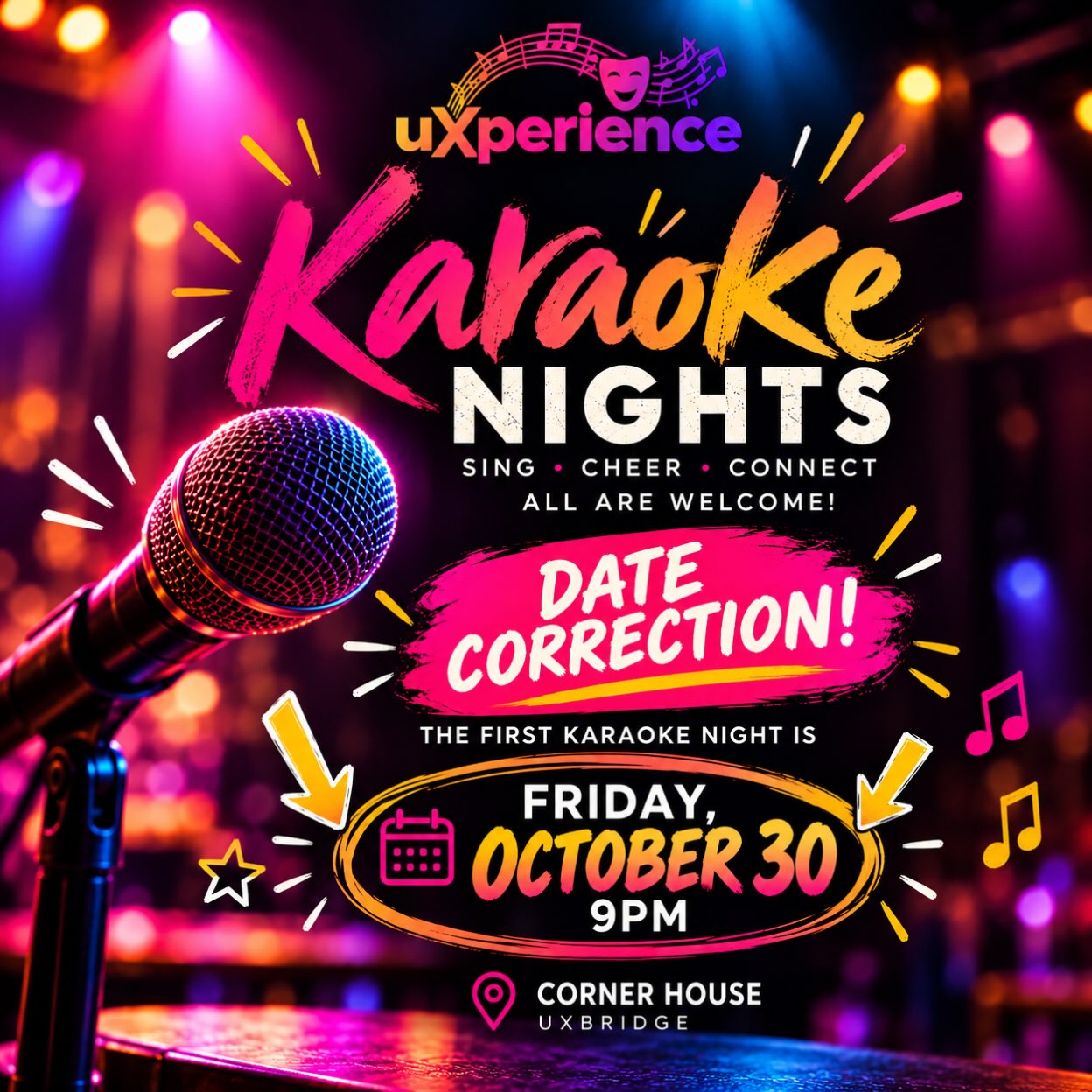 🎤 OOPS! We got a little ahead of ourselves with the first karaoke date!
Our FIRST Uxperience Karaoke Night is FRIDAY, OCTOBER 30 (not the 31st!) at 9 PM! 🎶
📍 Corner House, Uxbridge
Same great night planned, just making sure you show up on the right one! 🤩
Come sing, cheer, connect, or just hang out. Everyone’s welcome!
Tag your karaoke crew and help us spread the word! 💜
#Uxperience #Uxbridge #KaraokeNight #Uxperience2027